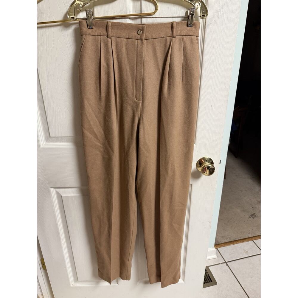 90s Worthington Tan Brown Wool High Waist Pants Straight Pleated 29x30 Large 12